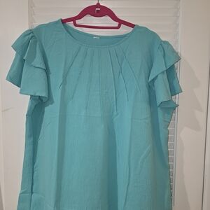 Aqua Ruffle Sleeve Top